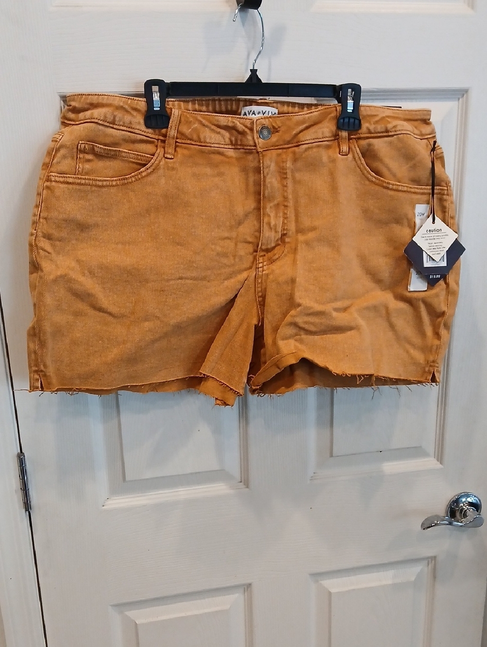 Ava & Viv Orange Denim Cutoff Shorts with Raw Hem